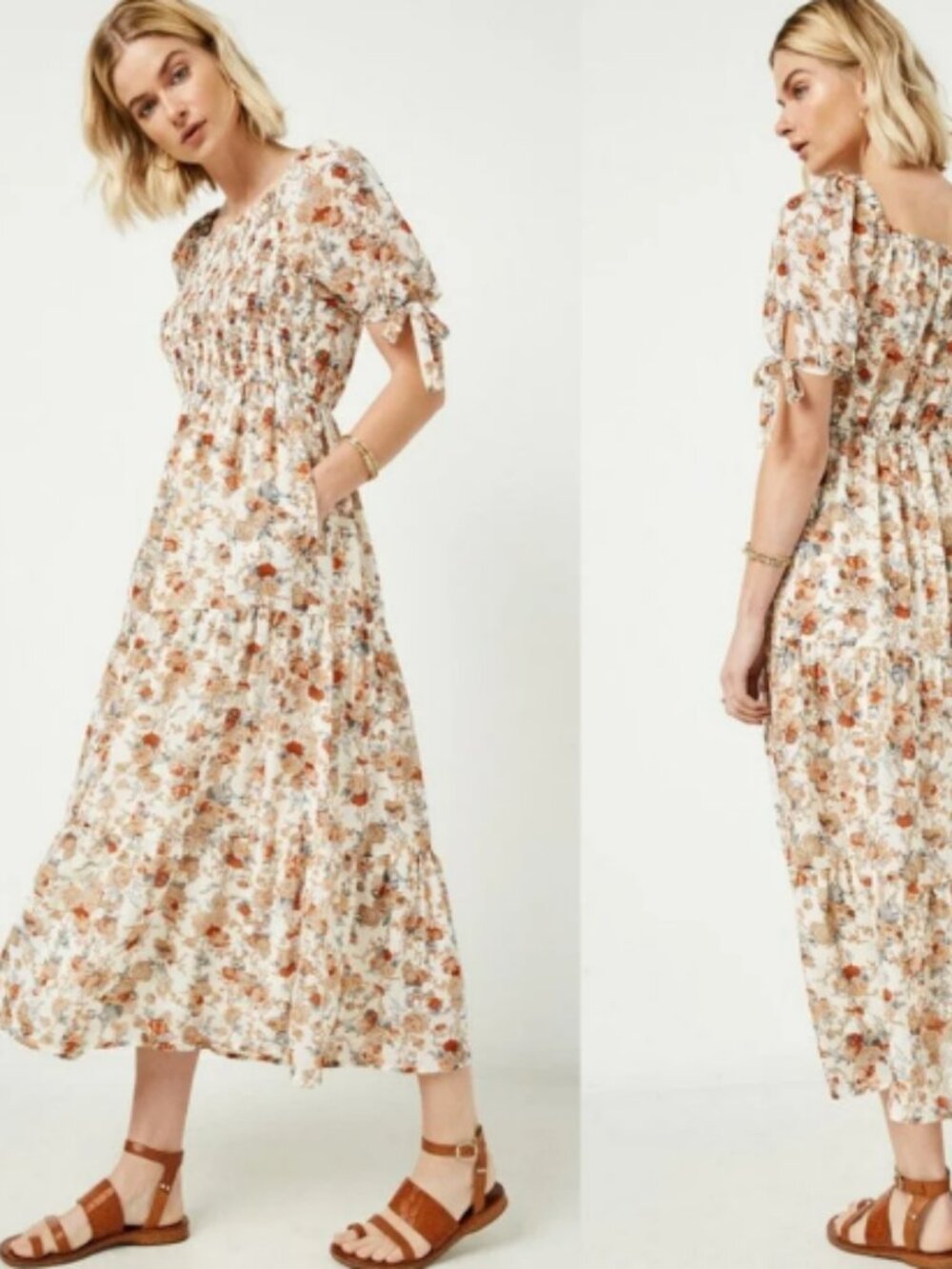 Hayden Los Angeles Floral Bohemian Tie Sleeve Maxi Dress Sz Lg MSRP $75